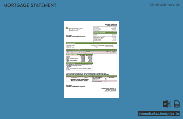 Liechtenstein Liechtensteinische Landesbank AG mortgage statement Word and PDF sample preview
